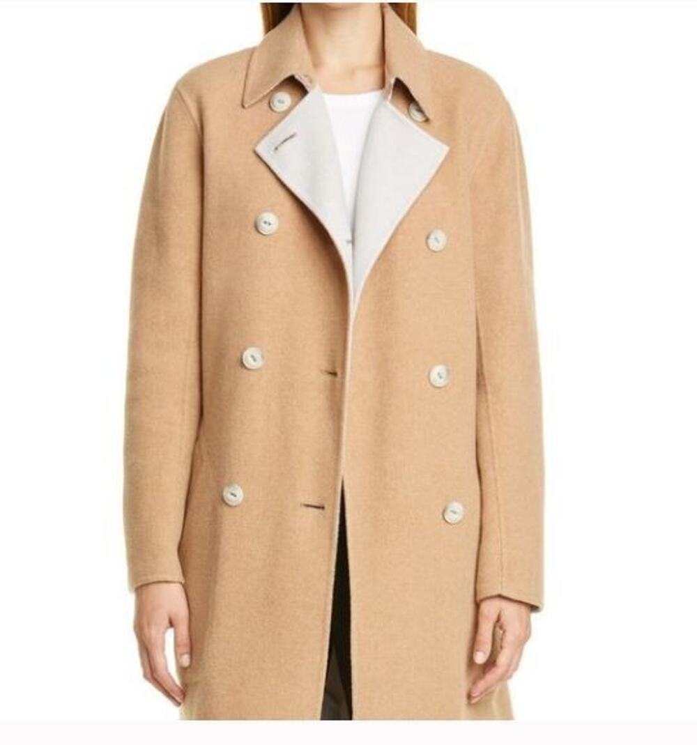 Rag & Bone Rach Reversible Belted Wool Blend Tan/Gray Coat Jacket One Size